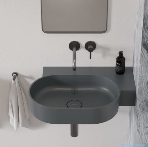 Omnires Ovo M+ umywalka nablatowa/wisząca prawa 66x44 cm ash grey mat OVO645UWPAG