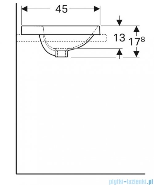 Geberit VariForm Umywalka owalna z półką z otworem na baterię, bez przelewu 55x45cm szkliwiony spód KeraTect 500.723.00.2