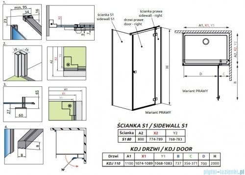 Radaway Essenza 8 Black Kdj kabina 110x80cm prawa czarny mat/szkło przejrzyste 10480712-01-01R/10470337-54-01R/10113080-01-01