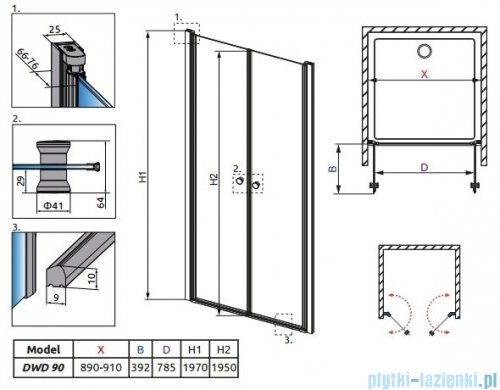 Radaway Drzwi wnękowe Eos DWD 90 szkło przejrzyste 37703-01-01N