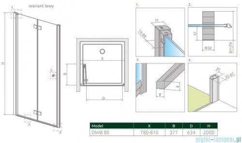 Radaway Nes 8 Dwb drzwi wnękowe 80cm lewe przejrzyste 10079080-01-01L