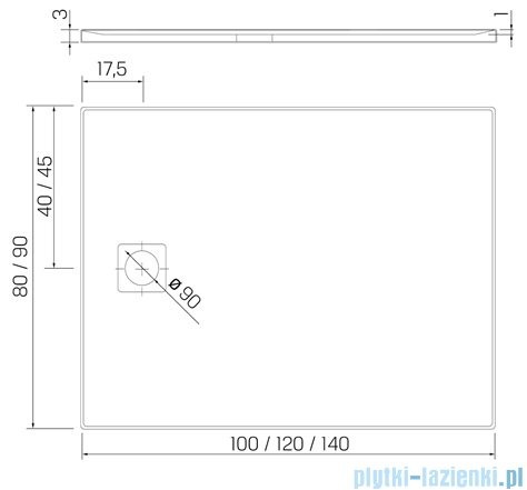New Trendy Mori brodzik konglomeratowy prostokątny 120x90x3 cm biały B-0436