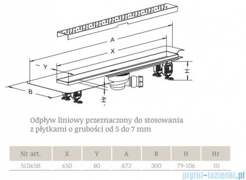 Radaway Flowers Odpływ liniowy 65x8cm 5L065B,5R065F