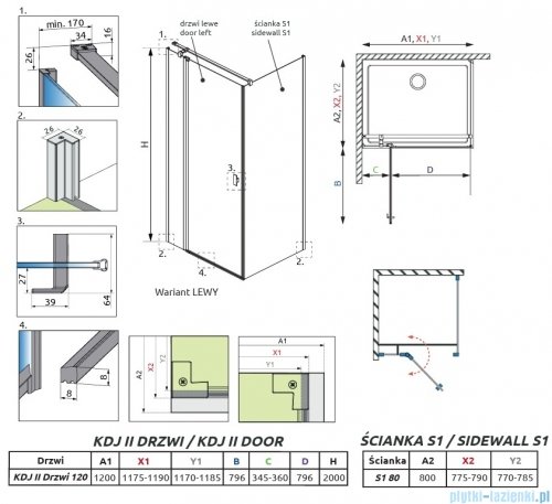 Radaway Nes 6 Kdj II Brushed Light Gold kabina 120x80cm lewa szczotkowane jasne złoto 10032120-98-01L/10039080-01-01