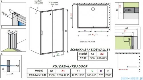 Radaway Premium Pro Kdj kabina 130x90cm prawa szkło przejrzyste 1015130-01-01R/1016090-01-01