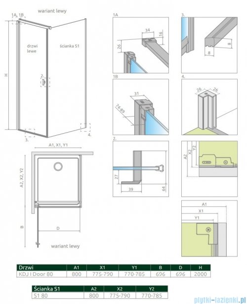 Radaway Nes Black Kdj I kabina 80x80cm lewa szkło przejrzyste 10022080-54-01L/10039080-01-01