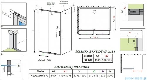 Radaway Premium Pro Kdj kabina 140x100cm lewa szkło przejrzyste 1015140-01-01L/1016100-01-01
