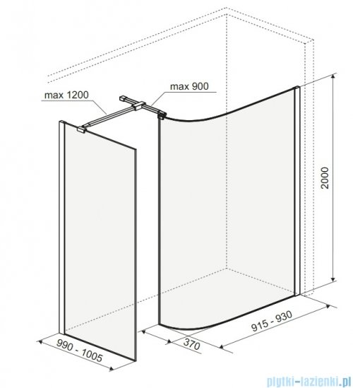 Excellent Vidoq walk-in kabina prysznicowa gięta, ścianka prosta 100cm, ścianka gięta 93cm złoty połysk KAEX.1507.K.1000.0930.GL
