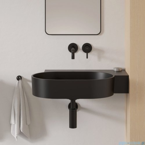 Omnires Ovo M+ umywalka nablatowa/wisząca prawa 66x44 cm black lava mat OVO645UWPBLV