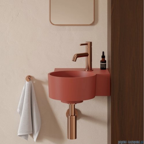 Omnires Ovo M+ umywalka nablatowa/wisząca prawa 33x34 cm terracotta mat OVO335UWPTE