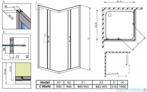 Radaway Premium Plus C Kabina kwadratowa 90x90 szkło satinato 30453-01-02N