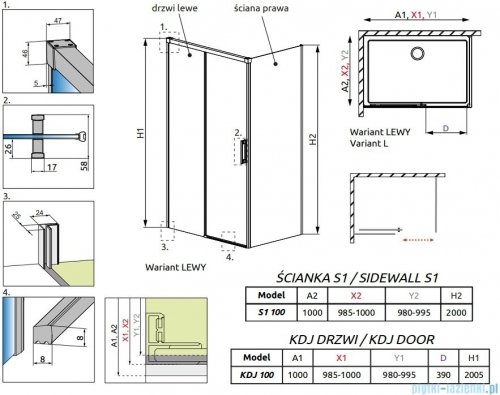 Radaway Idea White Kdj kabina 100x100cm lewa szkło przejrzyste 387040-04-01L/387052-04-01R