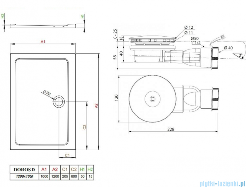 Radaway Fuenta New KDJ-B kabina prysznicowa 100x120 prawa przejrzyste + brodzik Doros D + syfon 384083-01-01R/384054-01-01/SDRD1210-01