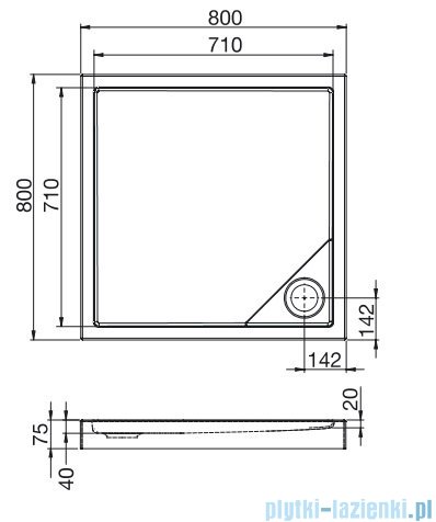 Roca Malaga medio brodzik kwadratowy 80x80x7,5cm A27T004000