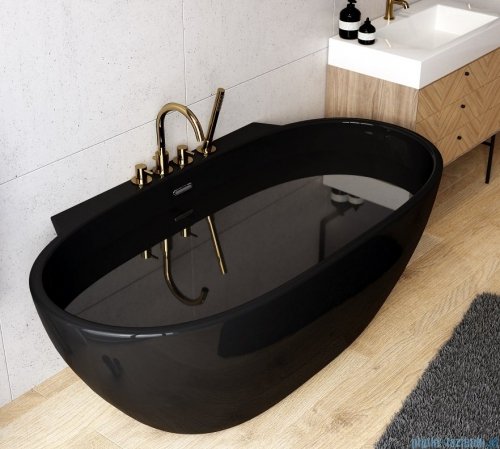 ScandiBath Mandal wanna wolnostojąca/przyścienna czarna 170x85cm + syfon klik-klak Q360S-1701-BL