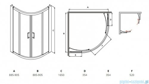 Besco Modern kabina półokrągła 90x90x165cm przejrzyste MP-90-165-C