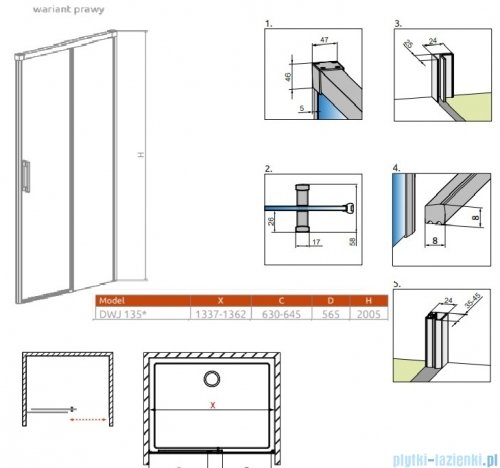 Radaway Idea Black Dwj drzwi wnękowe 135cm prawe czarny mat/szkło przejrzyste 387024-54-01R
