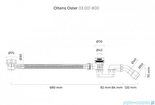 Oltens Oster syfon wannowy automatyczny z pokrętłem złoty 03001800