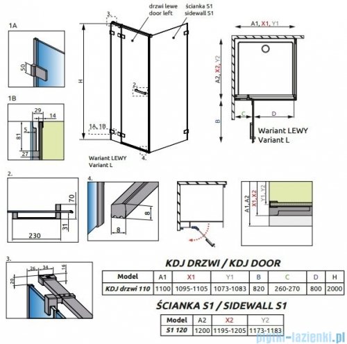 Radaway Euphoria KDJ Kabina prysznicowa 110x120 lewa szkło przejrzyste 383812-01L/383241-01L/383054-01