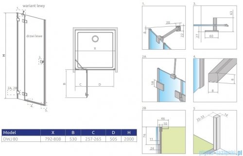Radaway Essenza Pro Dwj drzwi wnękowe 80cm lewe przejrzyste 10099080-01-01L