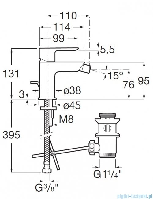 Roca Cala bateria bidetowa chrom A5A626EC00