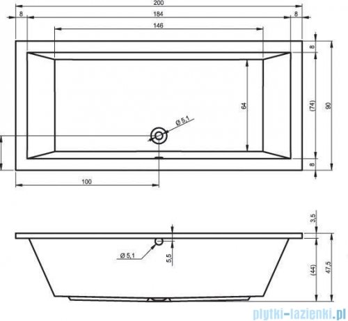 Riho Lusso wanna prostokątna 200x90cm nogi+syfon Viega BA60/07/495121