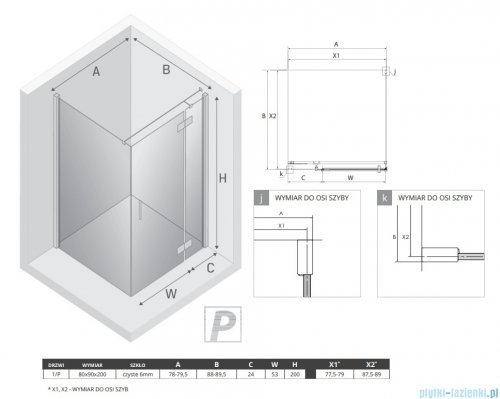 New Trendy Nesta kabina 80x90x200 cm prawa wspornik równoległy przejrzyste K-3628
