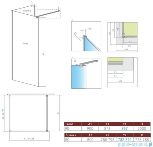 Radaway Modo New Black IV kabina Walk-in 90x80 czarny mat/szkło przejrzyste 389594-54-01/389084-54-01