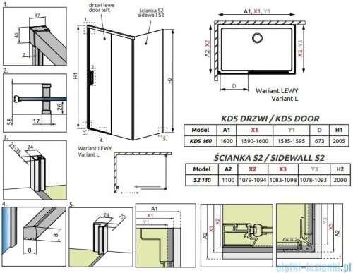 Radaway Idea Kds kabina prysznicowa 160x110 lewa przejrzyste 10115160-01-01L/10117110-01-01