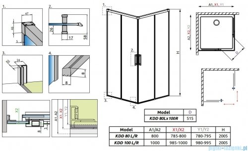 Radaway Idea White Kdd kabina 80x100cm szkło przejrzyste 387061-04-01L/387062-04-01R