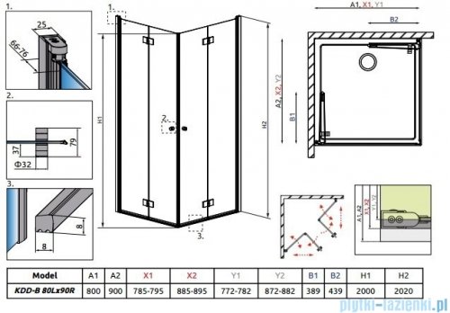 Radaway Essenza New Kdd-B kabina 80x90cm przejrzyste bez listwy progowej 385070-01-01LB/385071-01-01RB