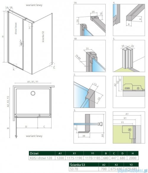 Radaway Nes Kds I kabina 120x70cm lewa szkło przejrzyste 10023120-01-01L/10043070-01-01