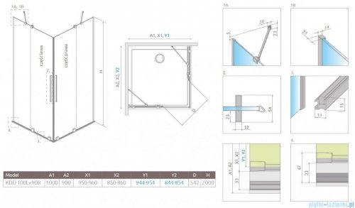 Radaway Furo KDD kabina 100x90cm szkło przejrzyste 10105100-01-01L/10105090-01-01R