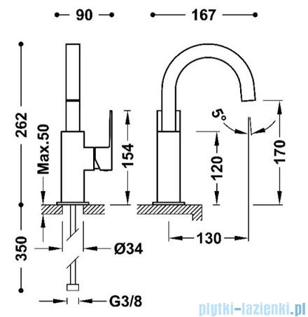Tres CUADRO Bateria umywalkowa z boczną dźwignią złota 00660502OR