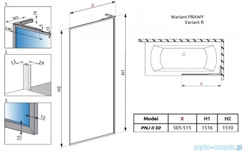 Radaway Modo F SL Gold PNJ II parawan nawannowy 50cm prawy złoty połysk/przejrzyste 10406050-09-01R