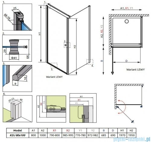 Radaway Eos KDJ kabina prysznicowa 80x100 lewa szkło przejrzyste 37543-01-01NL