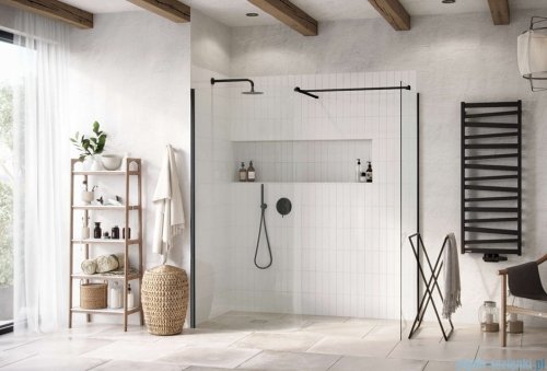 Excellent Vidoq walk-in kabina prysznicowa gięta, ścianka prosta 100cm, ścianka gięta 93cm czarny mat KAEX.1507.K.1000.0930.BL