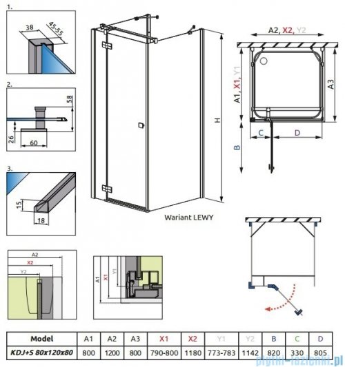 Radaway Kabina prysznicowa Almatea KDJ+S 80x120x80 lewa szkło przejrzyste 31542-01-01L1/31542-01-01L2