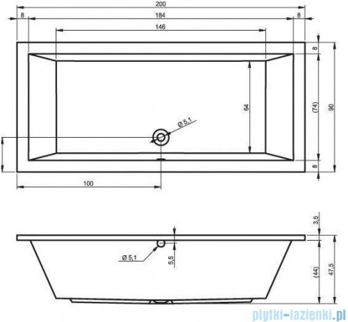 Riho Lusso wanna prostokąta 200x90cm z hydromasażem FLOW prawa B016006005