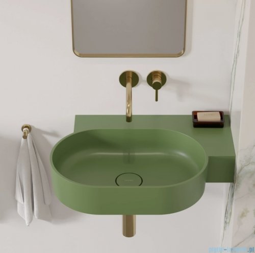 Omnires Ovo M+ umywalka nablatowa/wisząca prawa 66x44 cm olive mat OVO645UWPOL