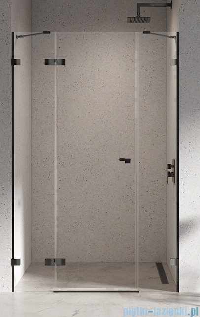 New Trendy Eventa Black Chrome drzwi wnękowe pojedyncze z dodatkową ścianką 170x200 cm przejrzyste lewe czarny połysk EXK-6143