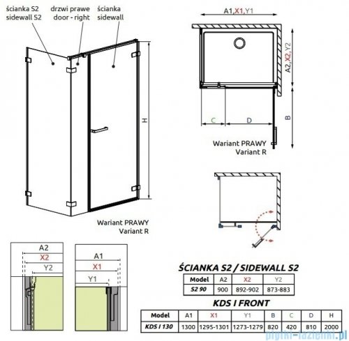 Radaway Arta Kds I kabina 130x90cm prawa szkło przejrzyste 386820-03-01R/386102-03-01R/386111-03-01