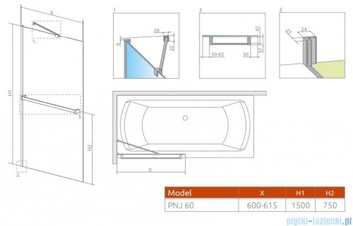 Radaway Idea Pnj parawan nawannowy 60cm L/P z wieszakiem przejrzyste 10001060-01-01W