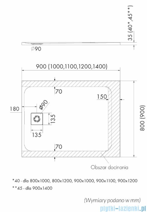 Schedpol Schedline Magnific brodzik prostokątny White Stone 90x80x3,5cm 3SP.M1P-8090/B/ST-M9/B/ST
