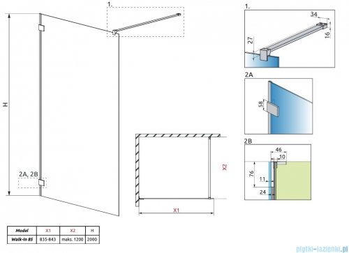 Radaway Essenza Pro Brushed Nickel 85x200 kabina Walk-in szczotkowany nikiel 10103085-91-01