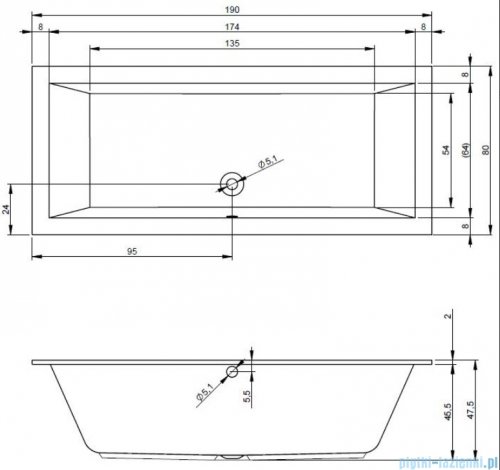 Riho Lugo wanna prostokątna 190x80cm nóżki+syfon B135001005/207093/495121