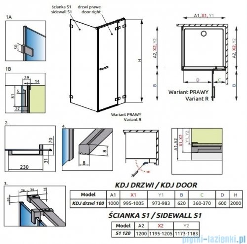 Radaway Euphoria KDJ Kabina prysznicowa 100x120 prawa szkło przejrzyste 383612-01R/383240-01R/383054-01