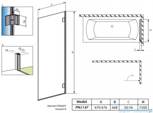 Radaway Carena Pnj parawan nawannowy 67 prawy przejrzyste 1202101-101R