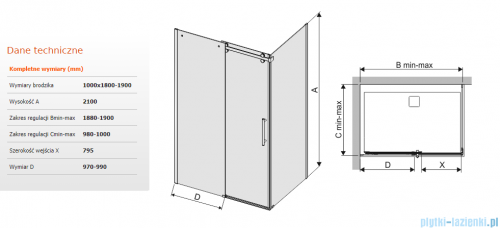 Sanplast kabina KND2/ALTII narożna prostokątna 100x180-190x210 cm grafit 600-121-1081-42-491