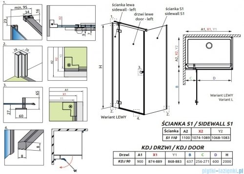 Radaway Essenza 8 Brushed GunMetal Kdj kabina 90x110cm lewa szczotkowany grafit 10480612-01-01L/10470237-92-01L/10113110-01-01